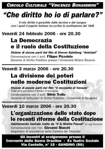 La locandina che pubblicizza gli incontri