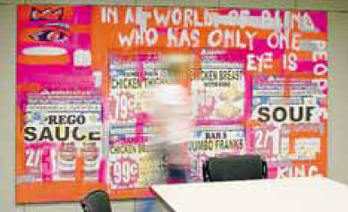 L’opera di Marco Perego «Senza titolo», collocata in una sala riunioni della sede di Radici Group, in via Ca’ Antonelli a Gandino;