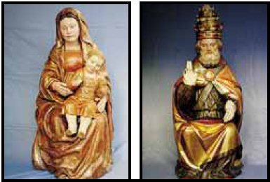 Due sculturee lignee del Museo della basilica dopo i restauri