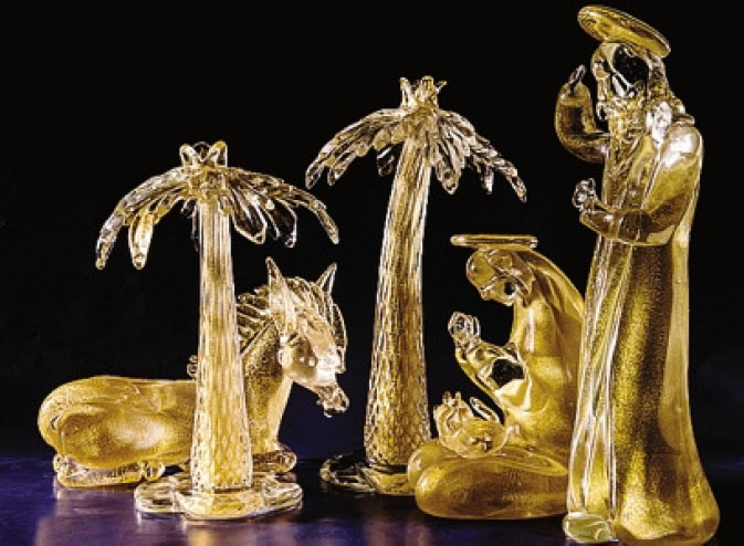 Archimede Seguso, presepio in vetro di Murano e oro zecchino (Museo dei Presepi Gandino)