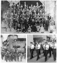 Da sinistra, in senso orario: una delle prime fotografie scattate alla banda di Gandino: questa risale  al 1910; alcuni strumentisti d'oggi durante un servizio  per le vie  del paese; il Civico corpo musicale nel 1959, in occasione del primo servizio dopo la sua rifondazione