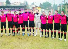 La Gandinese in una foto d'archivio: i rossoneri di mister Radici sono impegnati nella lotta per la salvezza 